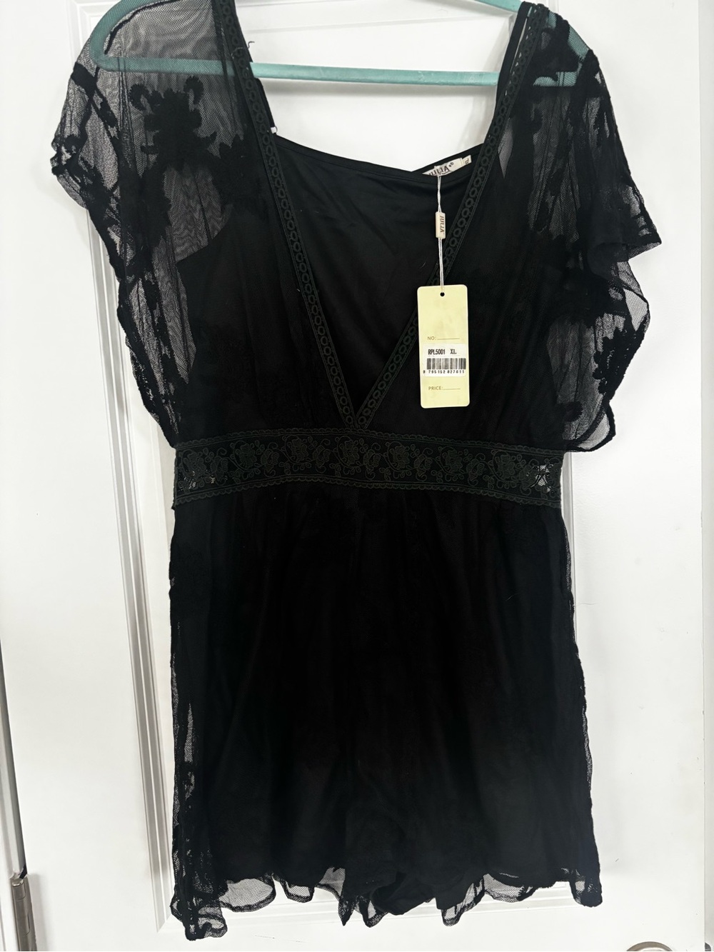 Black Lace Trim Women's Romper